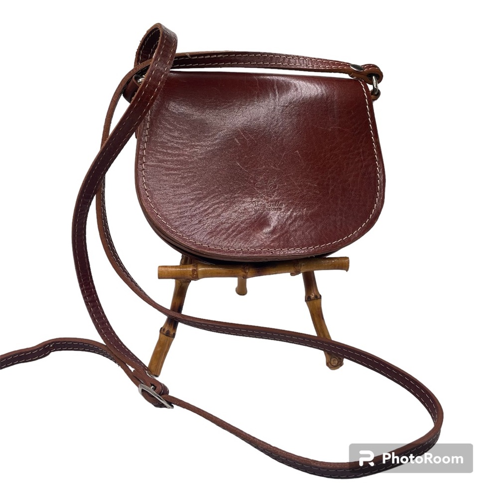 Vintage EUC Vera Pelle Made in Italy Brown Leather Flap Snap Crossbody Bag Purse